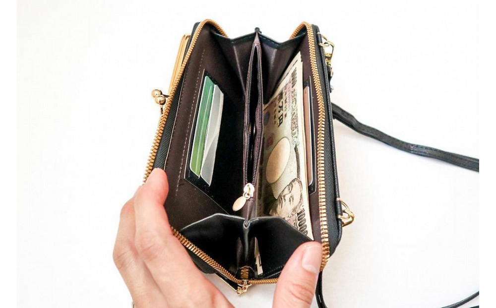 【ブラック】スマホショルダー お財布ショルダー がま口 がま口財布 スマホポーチ スマホポシェット