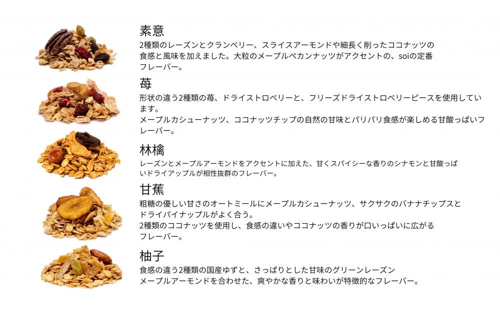 soi グラノーラ １０個 Bセット (素意・苺・林檎・甘蕉・柚子 / ５０ｇ 各種２個 )