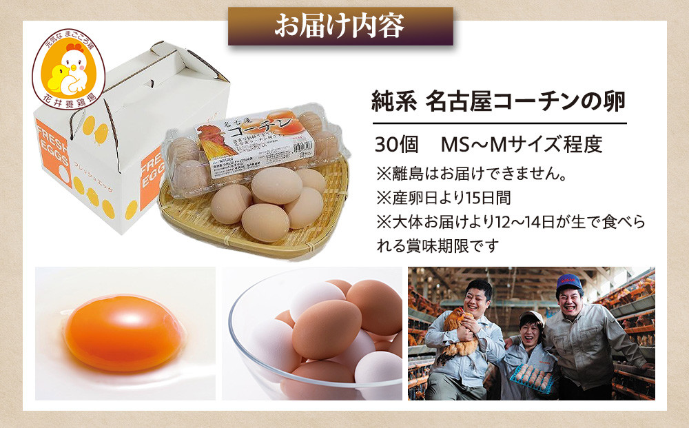 日本三大地鶏!! 「純系 名古屋コーチンの卵」（30個）　本当に美味しい食べ物は調味料の味に負けません！