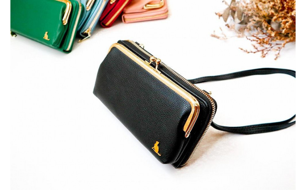 【ブラック】スマホショルダー お財布ショルダー がま口 がま口財布 スマホポーチ スマホポシェット