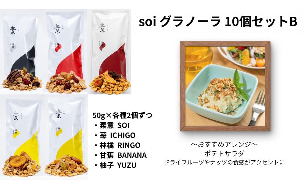 soi グラノーラ １０個 Bセット (素意・苺・林檎・甘蕉・柚子 / ５０ｇ 各種２個 )