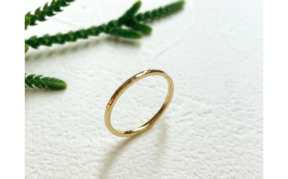 K18 丸つち目 厚リング（ハンドメイド）【サイズ：16号】