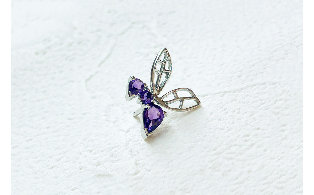 【プレゼント包装付き】ミツバチ ピンバッジ（SV /アメジスト）