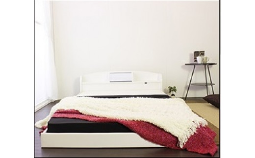 【組立サービス付】190　ダブルサイズ　棚照明付フロアベッド　国産ボンネルコイルマットレス(10816B)付(ホワイト)（1422）