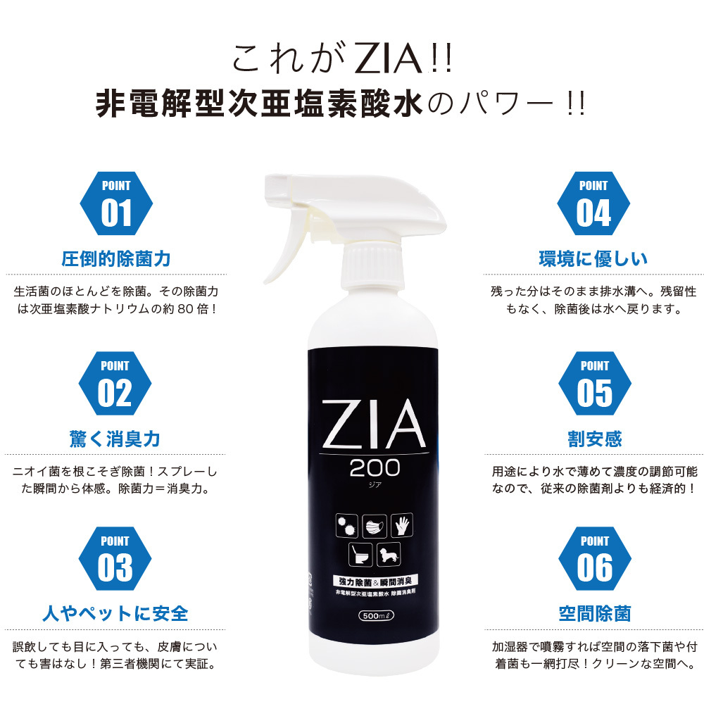 【お得な3本セット】大切なペットの健康を守る安全な除菌水　ZIA PET series　非電解型 次亜塩素酸水　（2108）
