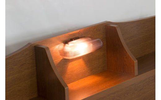 【組立サービス付】320　セミダブルサイズ　棚照明コンセント付きデザインフロアベッド　国産ボンネルコイルマットレス(10816B)付(ブラック)（1448）