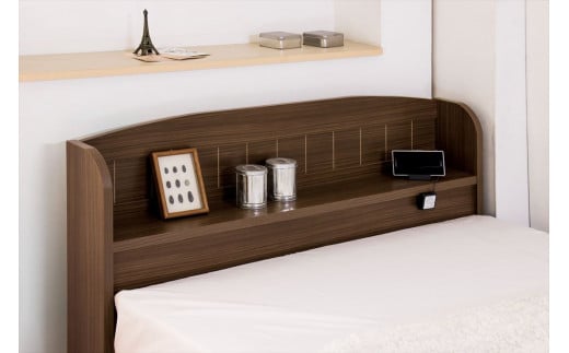 【組立サービス付】A322　シングルサイズ　棚コンセント引き出し付きカントリー調ベッド　国産ポケットコイルマットレス(108618)付(ウォルナット)（1577）