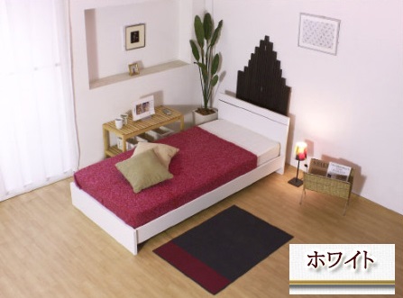 【組立サービス付】284　セミシングルサイズ　パネル型ラインデザインベッド　国産ポケットコイルマットレス(108618)付(ホワイト)（1377）