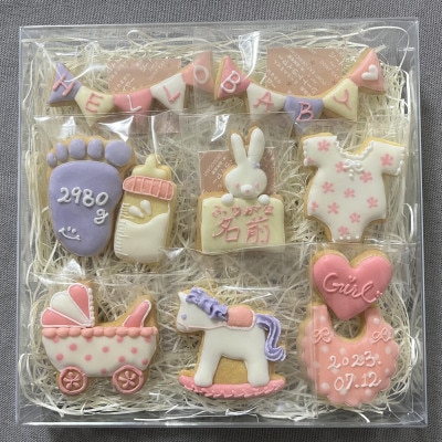 【名入れ可】出産祝いアイシングクッキー(10個入り・ピンク)