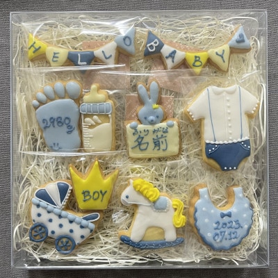 【名入れ可】出産祝いアイシングクッキー(10個入り・ブルー)