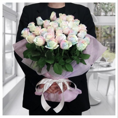 生花 レインボーローズ 花束 ピュアパステル Mサイズ : 愛知県尾張旭市 30本【配送不可地域：離島・北海道・沖縄県・東北・中国・四国・九州】