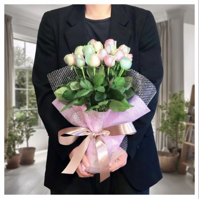 生花 レインボーローズ 花束 ピュアパステル Sサイズ : 愛知県尾張旭市 10本【配送不可地域：離島・北海道・沖縄県・東北・中国・四国・九州】