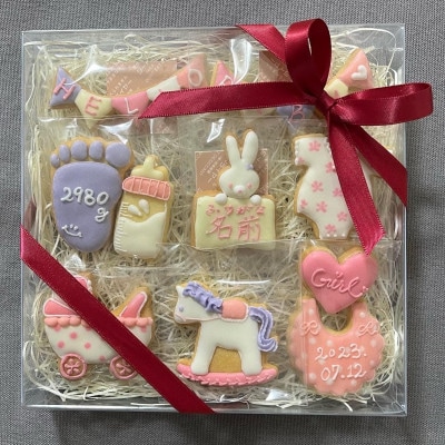 【名入れ可】出産祝いアイシングクッキー(10個入り・ピンク)