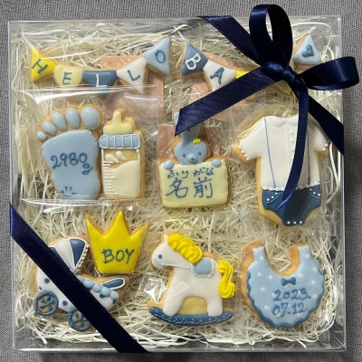 【名入れ可】出産祝いアイシングクッキー(10個入り・ブルー)