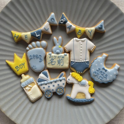【名入れ可】出産祝いアイシングクッキー(10個入り・ブルー)