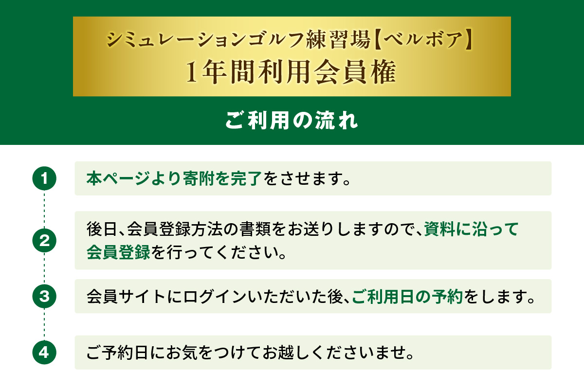 シミュレーションゴルフ練習場【ベルボア】の1 年間利用会員権