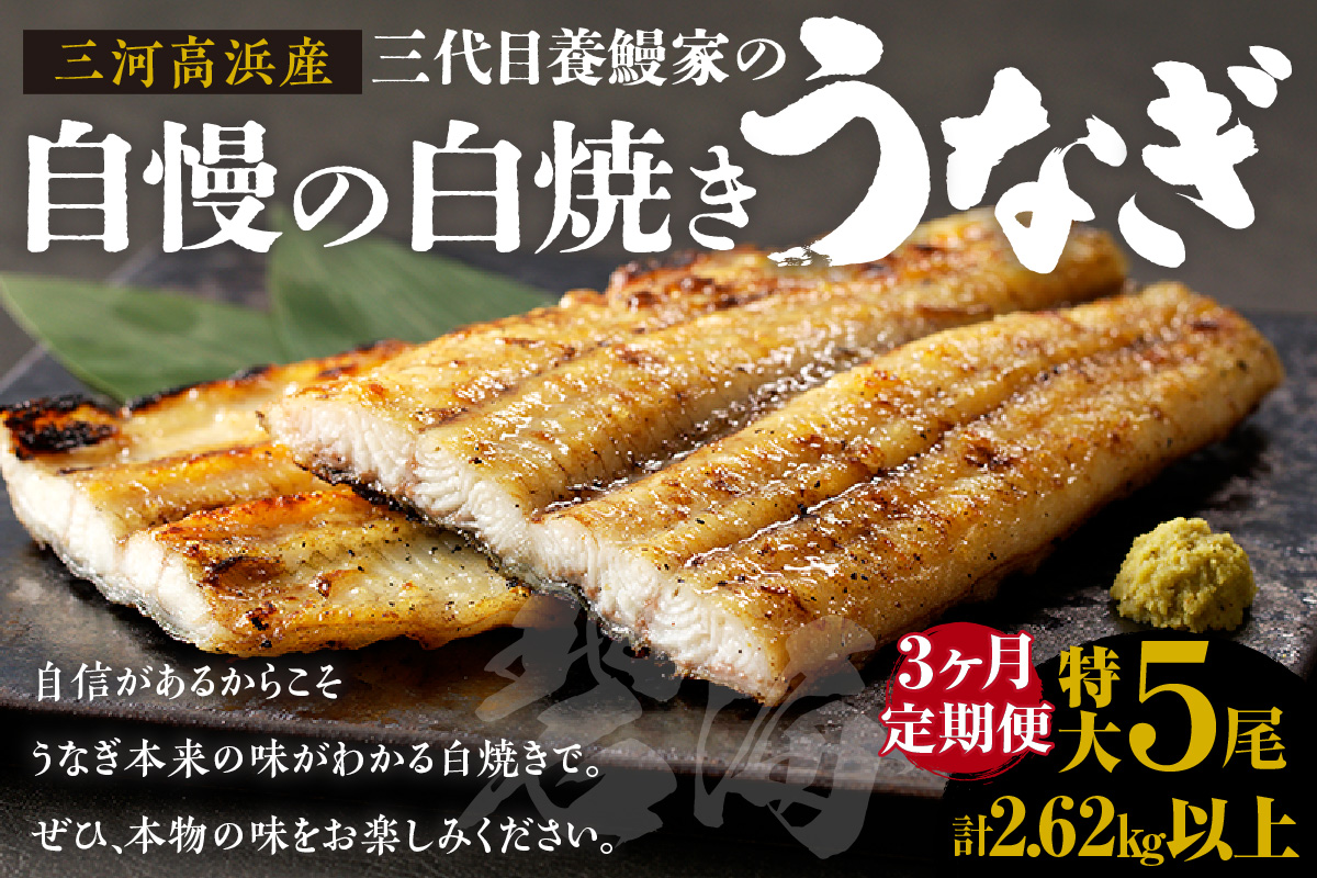 【定期便3ヶ月】三河高浜産三代目養鰻家の白焼きうなぎ 特大5尾
