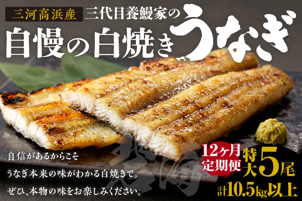 【定期便12ヶ月】三河高浜産三代目養鰻家の白焼きうなぎ 特大5尾