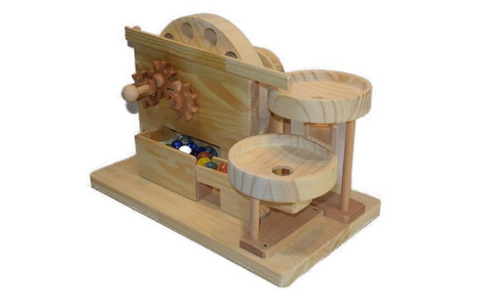 手作り木のおもちゃ　ビー玉からくり　円盤ツイントルネード
