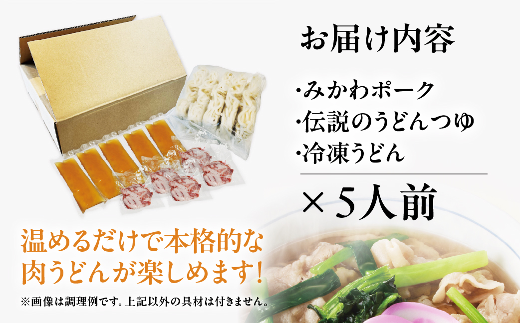 みかわの郷 みかわポーク肉うどんセット (5人前）うどん 冷凍うどん 肉うどん 三河 みかわの郷 みかわポーク ブランド豚 豚肉 老舗 うどん 出汁 鰹だし