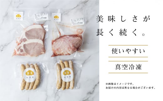 保美豚プレミアム・真空冷凍肉無添加　3品目入り ／ 豚肉 加工品 ロースカツ用 モモ ウインナー 完全薬剤不使用 愛知県 特産品 産地直送 田原市 渥美半島