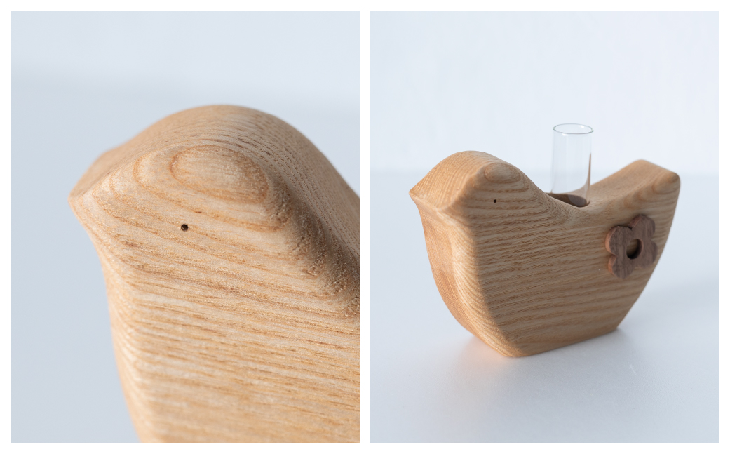 小鳥の一輪挿し ハンドメイド 木工雑貨 くぬぎまき