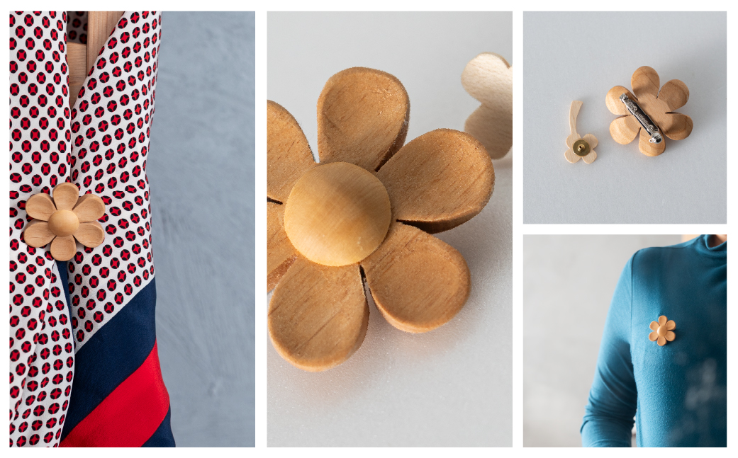 お花のブローチ ハンドメイド 木工雑貨 くぬぎまき