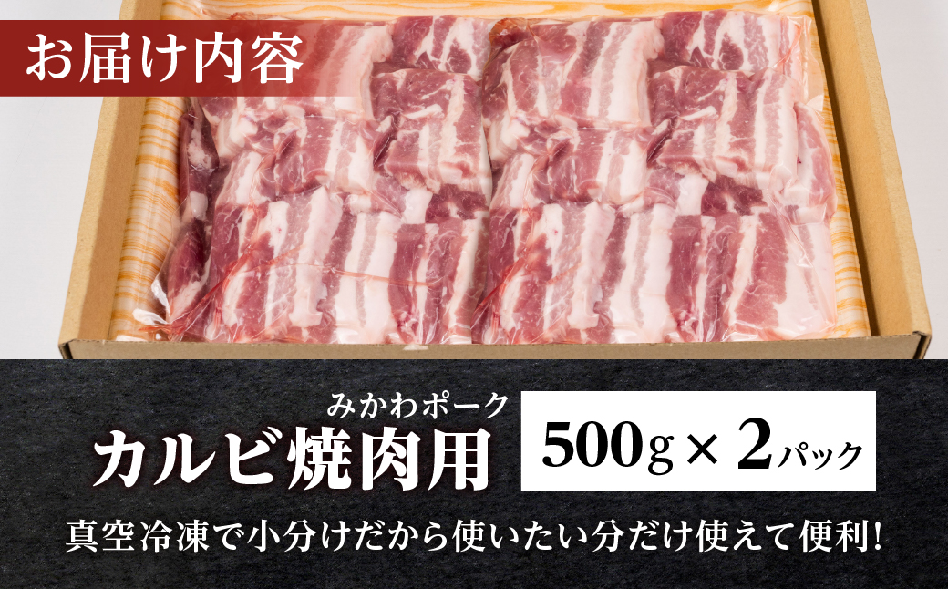 みかわポークカルビ焼き肉用 1kg 豚肉 ロース ステーキ トンテキ 豚テキ 豚 ぶた ポーク 冷凍 真空 真空パック 小分け 焼肉 焼き肉 豚汁 煮物 BBQ 渥美半島 愛知県 田原市