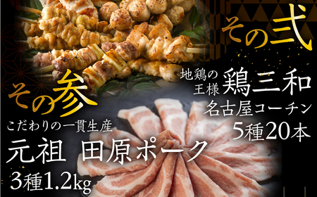 渥美半島の恵み 御三家 定期便 3回お届け (うなぎ / ブランド豚 / 名古屋コーチン 焼鳥) 人気の3品を定期便でお届け