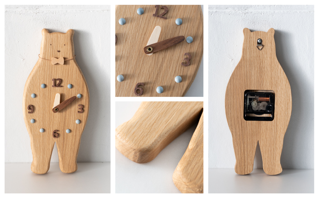 くまの時計 ハンドメイド 木工雑貨 くぬぎまき