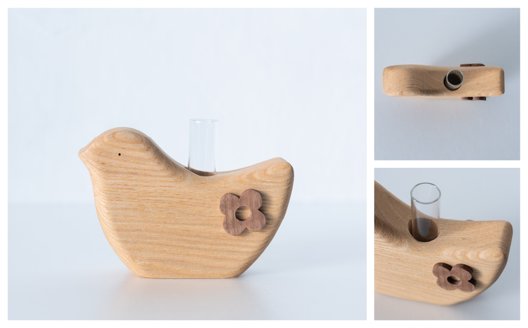 小鳥の一輪挿し ハンドメイド 木工雑貨 くぬぎまき