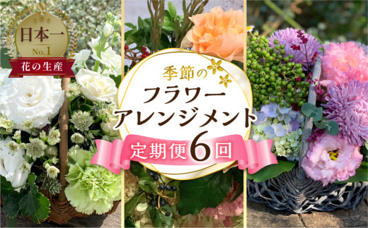 定期便 6回 季節のお花を使った フラワーアレンジメント 花 かご付き 生花 お任せ ギフト プレゼント 飾り 愛知県 田原市 渥美半島 102000円