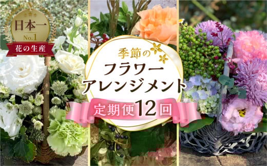 定期便 12回 季節のお花を使った フラワーアレンジメント 花 かご付き 生花 お任せ ギフト プレゼント 飾り 愛知県 田原市 渥美半島 204000円