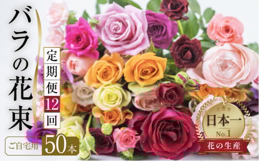 【定期便】12回お届け バラ 花束 50本 チャーミングローズ 花 ( 訳あり 規格外 ご自宅用 ) 薔薇 日時指定可 生花 愛知県 田原市定期便 花 アレンジメント フラワーアレンジメント