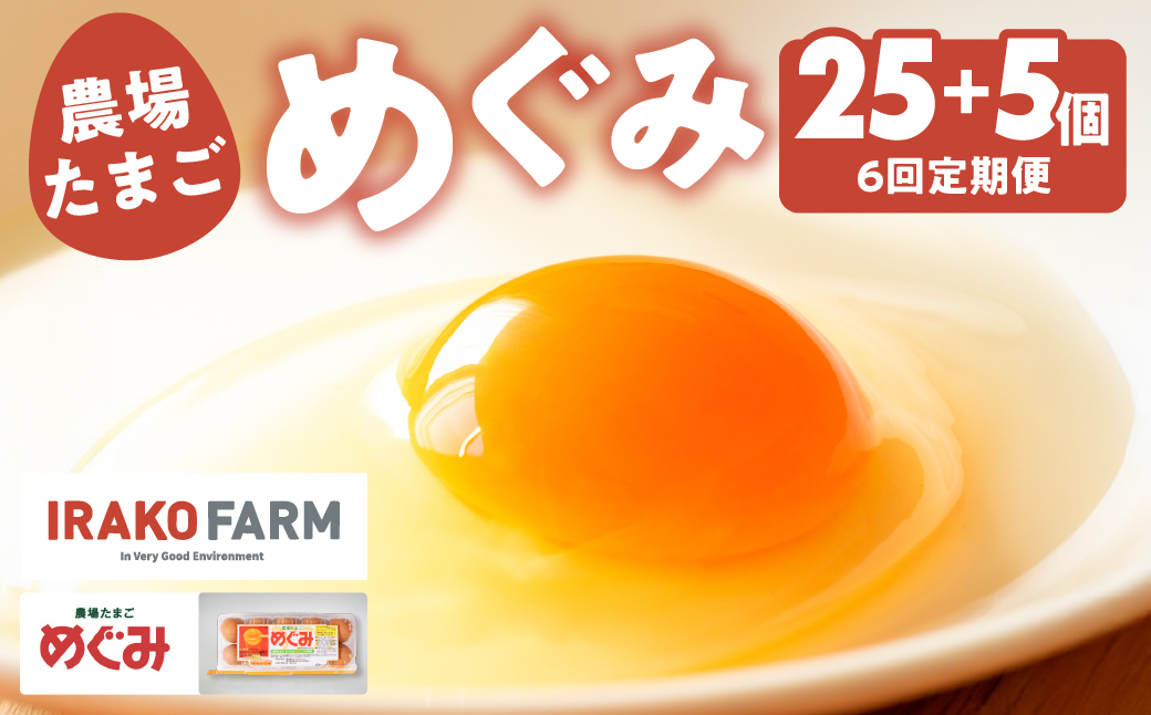 農場たまご めぐみ 30個 定期便6回　割れ保証付き 卵 たまご 鶏卵 30 赤玉 新鮮 毎月お届け 6回 6か月 半年 イラコファーム 愛知県 田原市