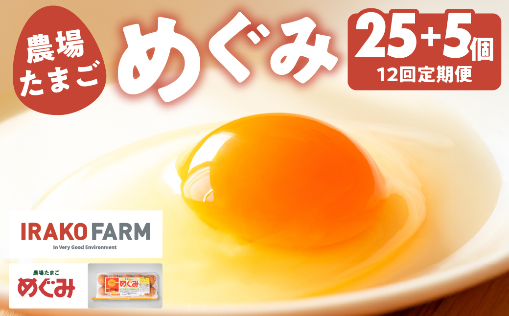 農場たまご めぐみ 30個 定期便12回　割れ保証付き 卵 たまご 鶏卵 30 赤玉 新鮮 毎月お届け 12回 12か月 1年 一年間 イラコファーム 愛知県 田原市