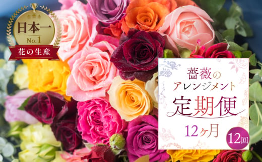 [定期便]薔薇のアレンジメント (バラ20本+ユーカリ) 12ヶ月 12回お届け アレンジブーケ バラ 薔薇 花束 ローズ 生花 赤 ピンク 色おまかせ 観賞用 プレゼント 花 ギフト 誕生日 植物 フラワー