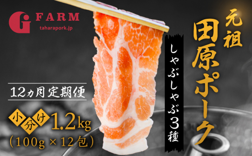 [12回 定期便]国産 ブランド豚 400g × 3種 計1.2kg (100g 小分け) しゃぶしゃぶ用 ロース 肩ロース バラ 冷凍 田原ポーク 個包装