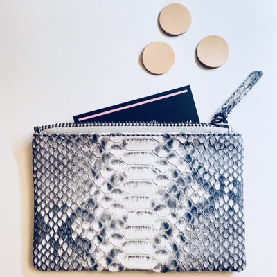 NYATTU PROJECT　天然パイソン革(ヘビ革) フラグメントケース(ポーチ) グレーマダラ