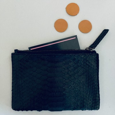 NYATTU PROJECT　天然パイソン革(ヘビ革) フラグメントケース(ポーチ) ブラック