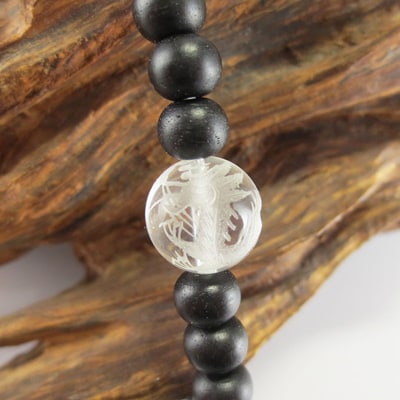 数珠ブレスレット　黒檀108玉　本水晶　龍彫入　三重巻きブレス＆ネックレス