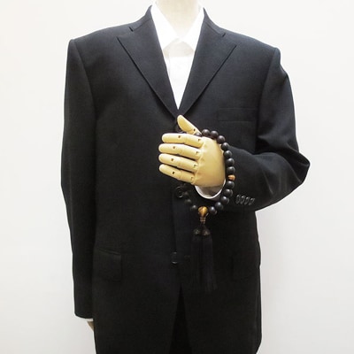 数珠　男性用　縞黒檀　虎目石　正絹房　桐箱入