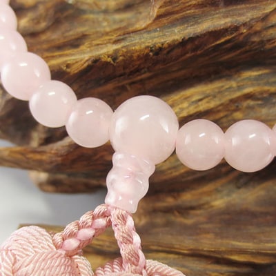 数珠女性用　ローズクォーツ　正絹花かがり房　桐箱入