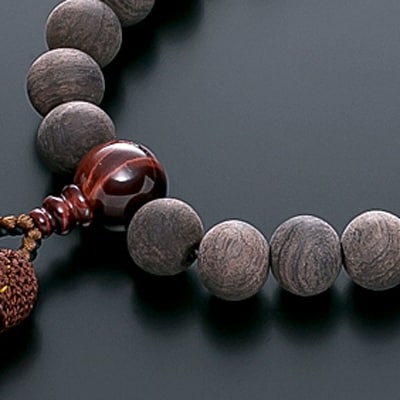 数珠　男性用　『黒檀・赤虎目石仕立』　素挽き　正絹房　桐箱入