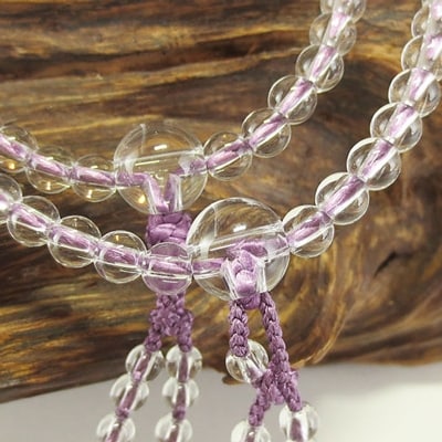 女性用二輪数珠　本水晶　正絹細房　濃藤色　桐箱入