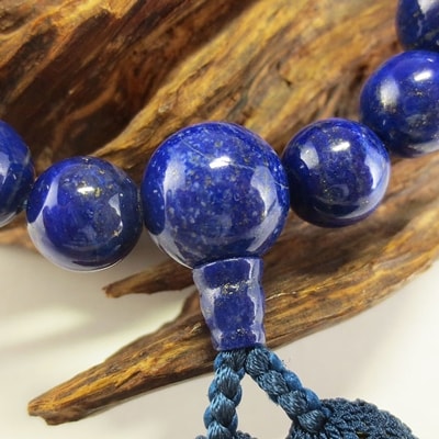 男性用数珠　ラピスラズリ　正絹房　桐箱入り