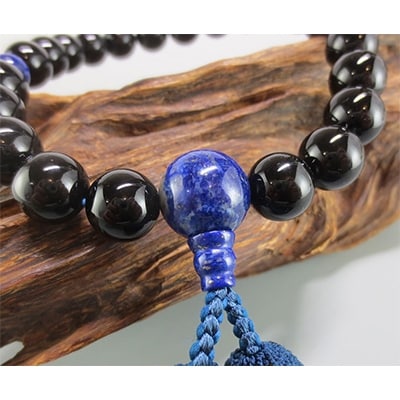 男性用数珠(念珠)　黒オニキス　ラピスラズリ仕立　正絹房　桐箱入