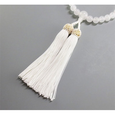 女性用数珠(念珠)　ホワイト瑪瑙　共仕立　正絹白房　桐箱入