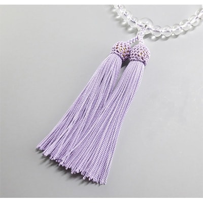 女性用数珠(念珠)　本水晶　藤雲石入　正絹藤房　桐箱入