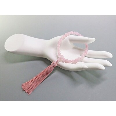 お子様用数珠(念珠)　桃色水晶　共仕立　正絹花かがり房　